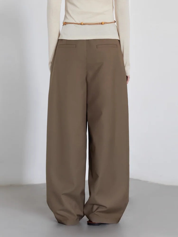 CHIC VEN Women Pants Solid Loose Casual Wide Leg Pant Drawstring Pleated Female Suit Trousers Office Ladies Sping Autumn 2025