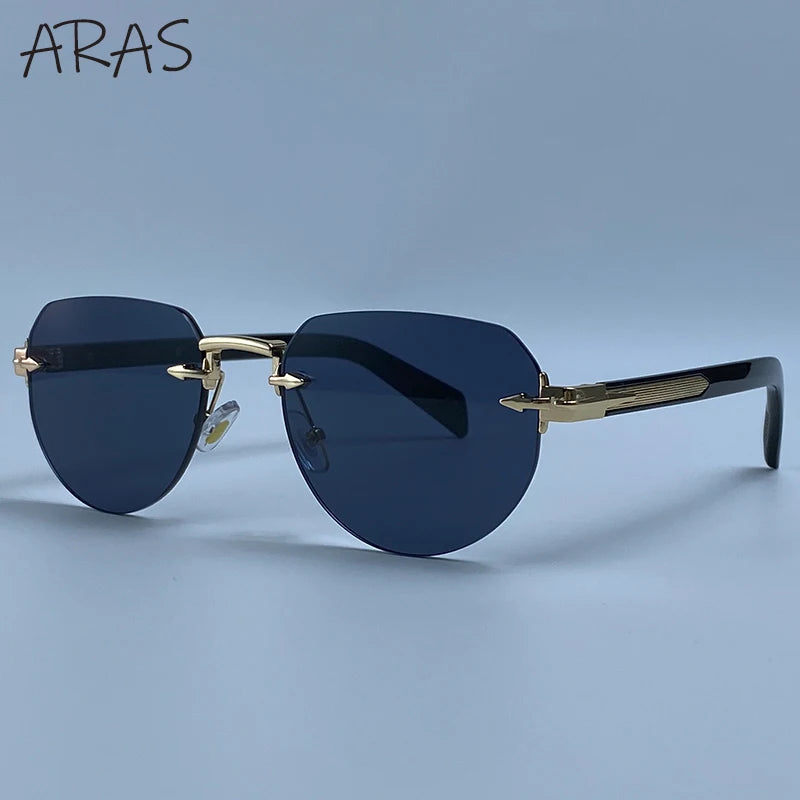 2026 Fashion Square Rimless Sunglasses Women Vintage Gold Metal Frameless Polygon Sun Glasses Lady Pilot Eyewear Cut Edge Shades