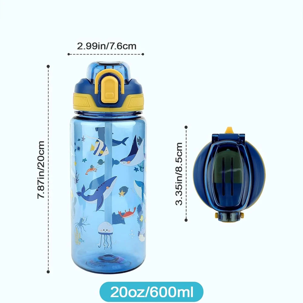 600ml/20oz Children's Water Cup Silicone Spout Tritan Material Leak-proof Plastic Water Bottle Summer Water Bottle with Straw
