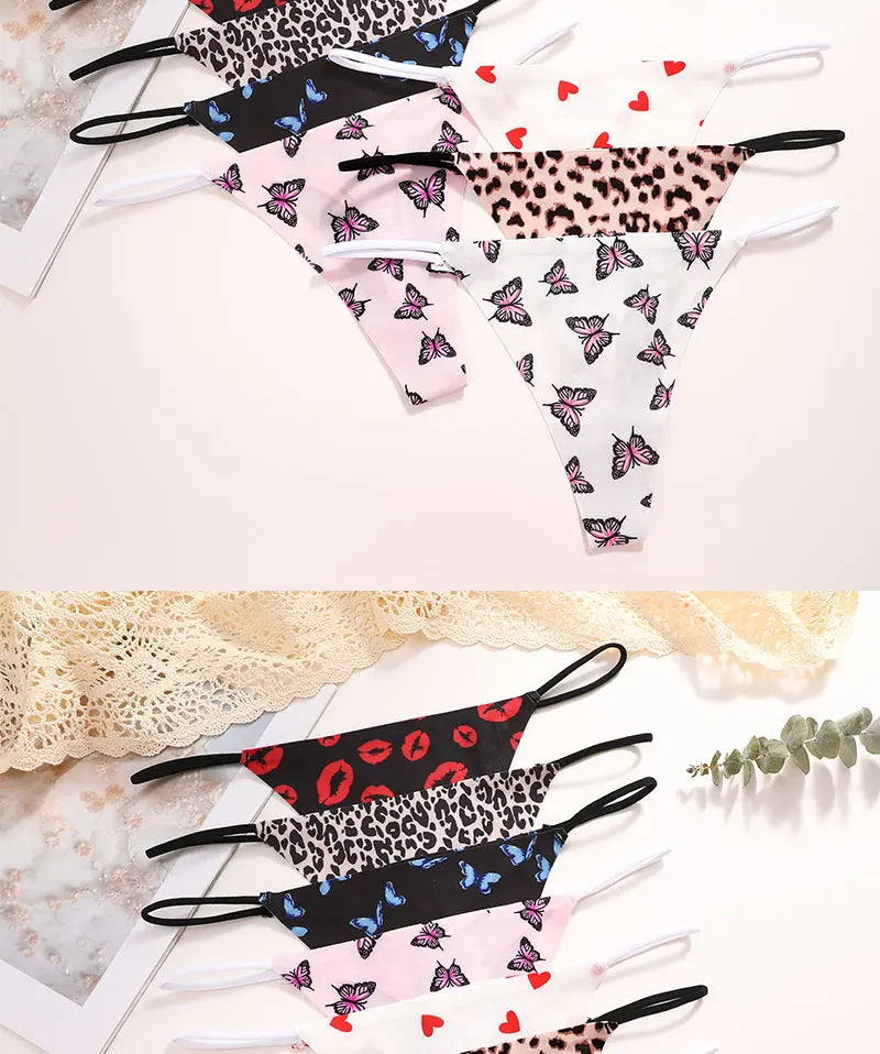 FINETOO 4PCS Seamless Thong Women Thin Strap Low Waist High Flexibility Panties Sexy Underwear Ladies Briefs T-back Comfortable