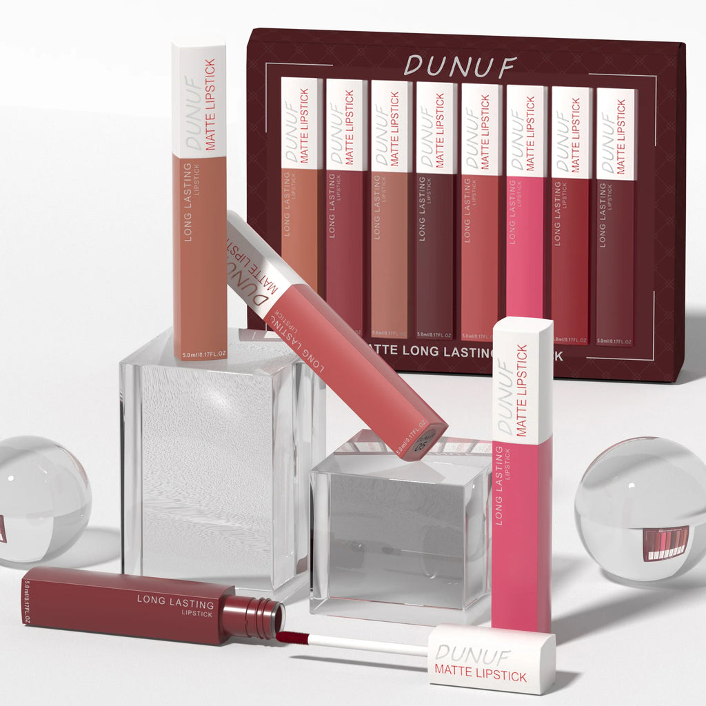 Matte Liquid Lipstick Set 8 Pieces Waterproof Non Transfer Lip Glaze Long Wearing Smudge Proof Lip Gloss