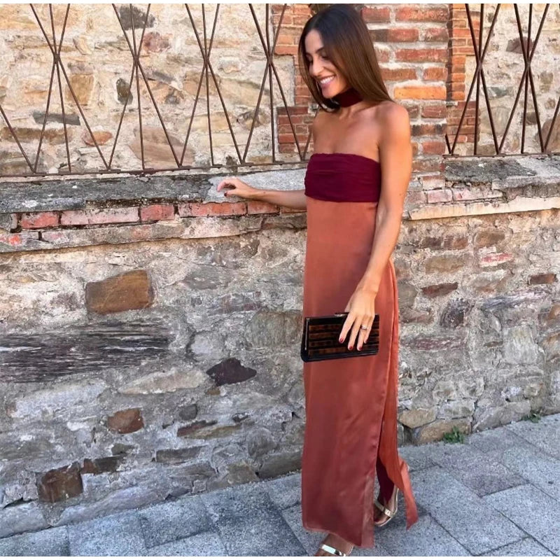 Solid Color Strapless Ribbon Women Summer Dress Sexy Sleeveless Backless High Waist Slim Maxi Vestidos 2026 Lady Vacation Outfit