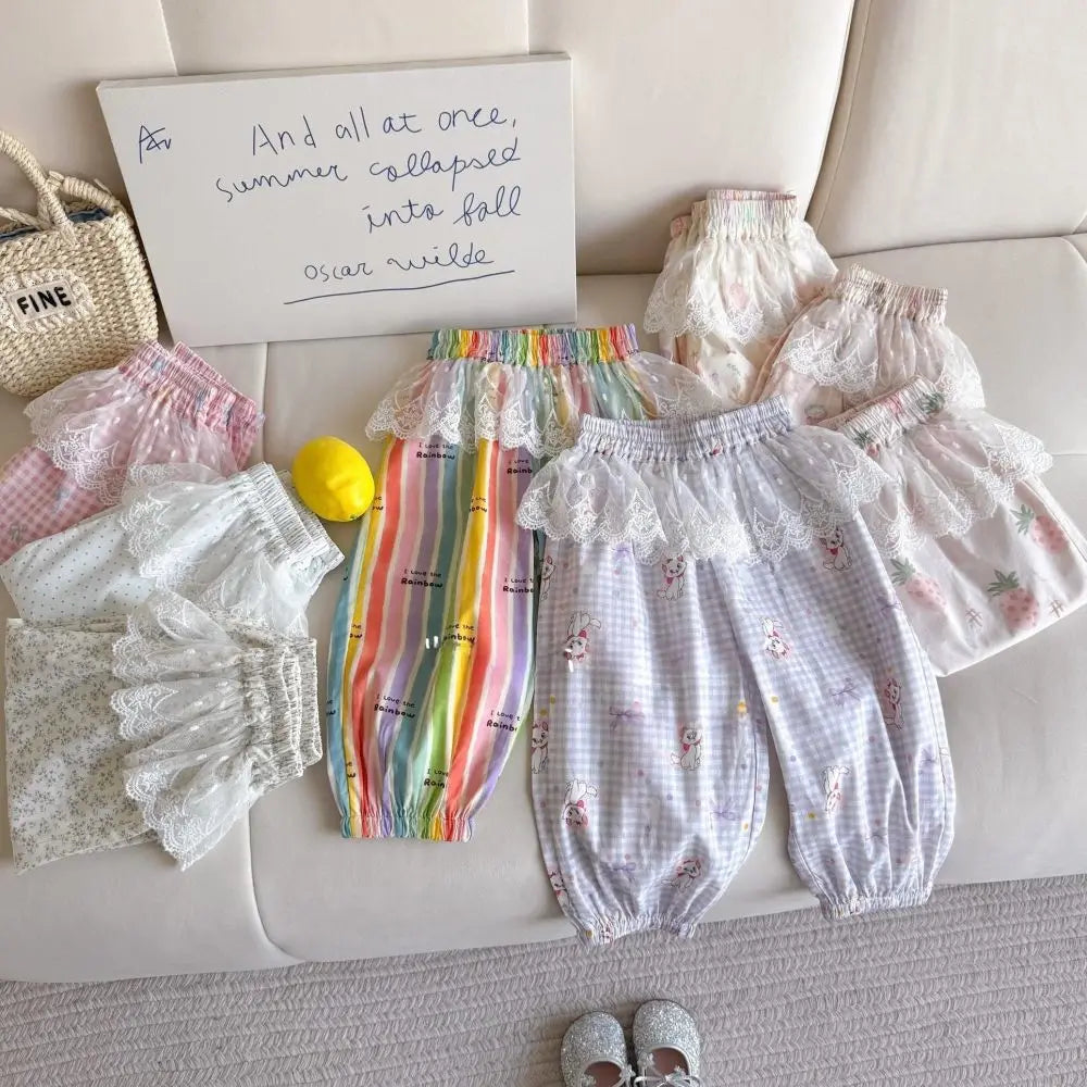 Korean Version New 2026 Summer  Children's and Girl's Clothing 2-7 Years Old  Fashion Versatile Lace Pants