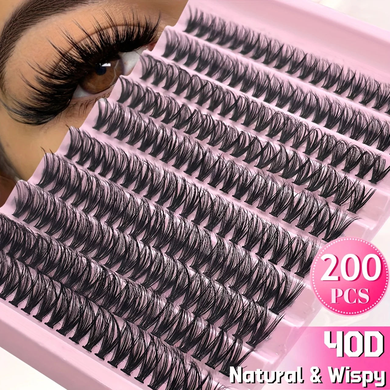 Natural Look D Curl Lash Clusters 120/160/200 PCS (9-16mm) DIY Eyelash Extensions Kit Mixed 40D T50 80D & 80D Cat Eye
