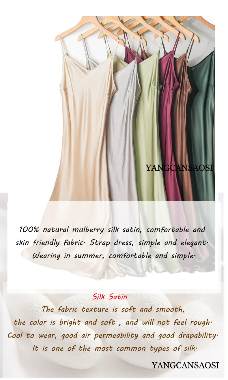 Small Heavyweight 21MM 100% Natural Mulberry Silk Plain Satin French V-neck Diagonal Cut Women's Sexy Solid Suspender Dress