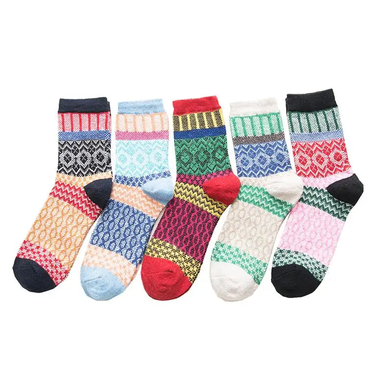5Pairs/lot New Witner Thick Warm Women Socks Vintage Christmas Socks Colorful Socks Gift Free size YM7020