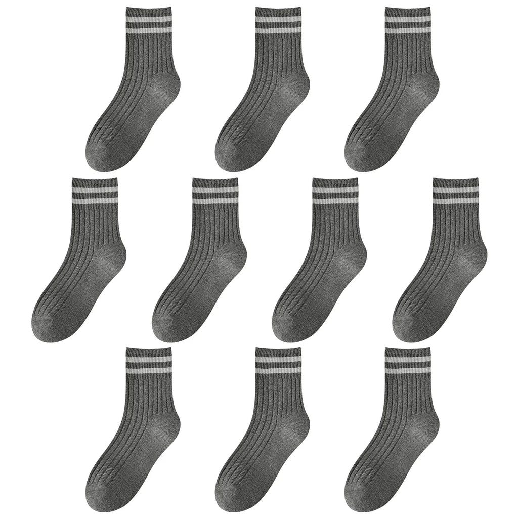 Kids Boys Girls Cotton Socks - Seamless Double Needle Ribbed 2-Stripe, Teens Students All Season School Home Sports Socks