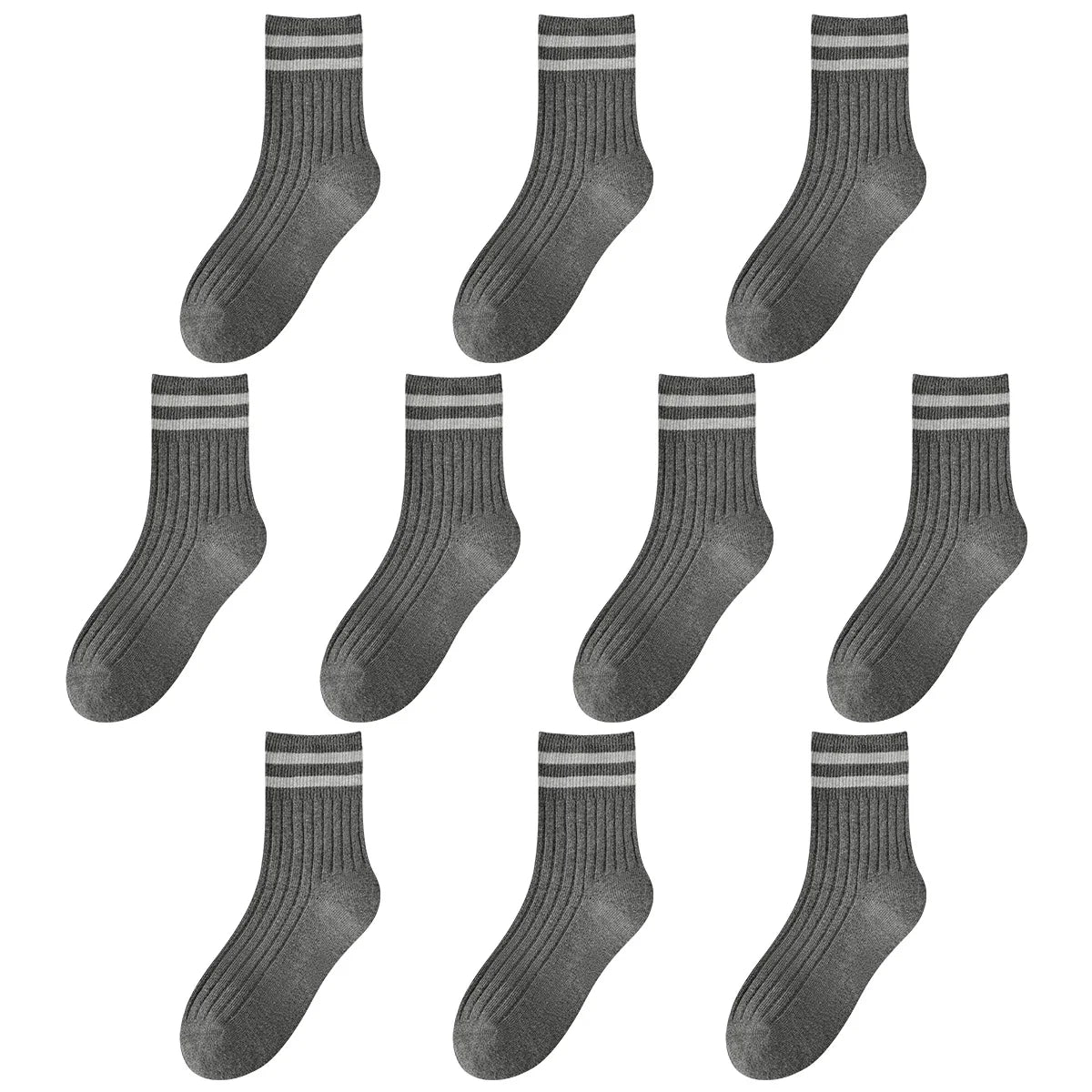 Kids Boys Girls Cotton Socks - Seamless Double Needle Ribbed 2-Stripe, Teens Students All Season School Home Sports Socks