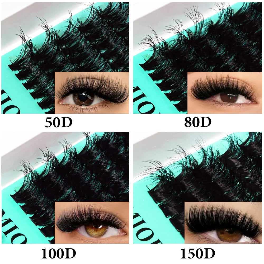 MIOFIA Wispy Thick Lashes Cluster 50D 80D 100D 150D Natural Fluffy False Eyelash Extension Cat Eye Lashes Mixed Tray Makeup