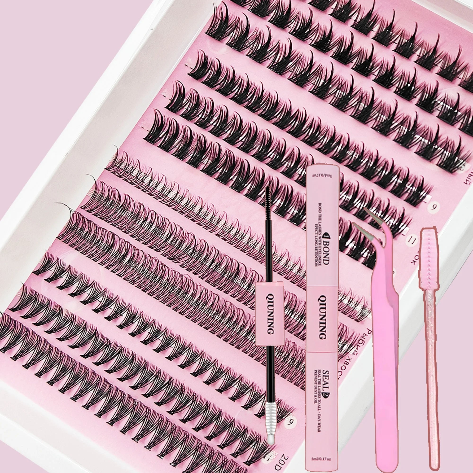 QIUNING Manga Lash Clusters Kit Clear Fairy Wet-Look Spiky Anime Eyelashes Individual Lashes Bond for Cosplay And Makeup