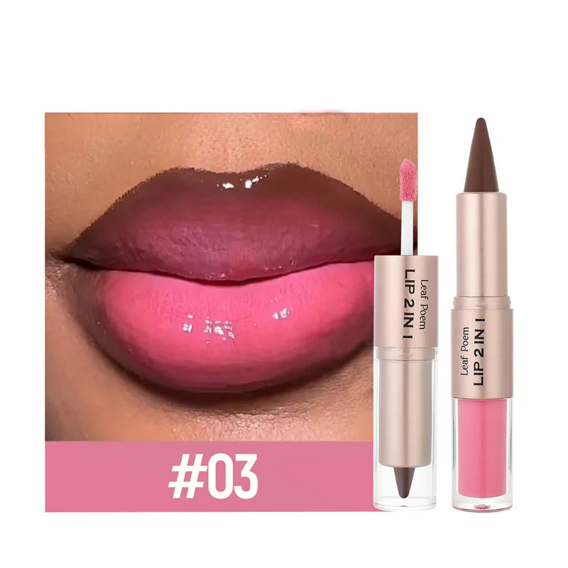 Black Brown Tapered Lip Liner Contour Pencil Double Head Mirror Plumping Lip Glaze Crystal Gloss Sexy Red Lips Tint Makeup New