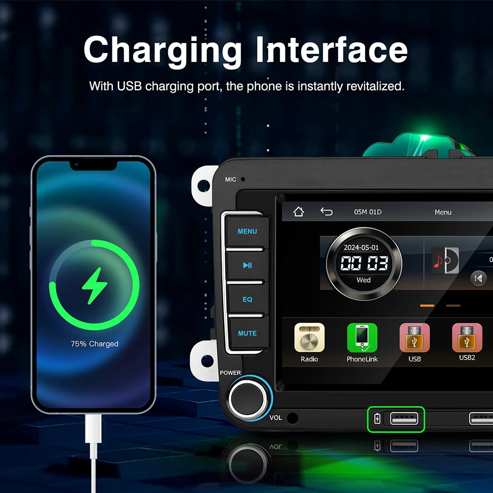 7" 2 Din HD Car Media Video RDS Airplay Car Radio CarPlay Android Auto Stereo Audio For Volkswagen/Seat/Skoda/Passat/Golf/Polo