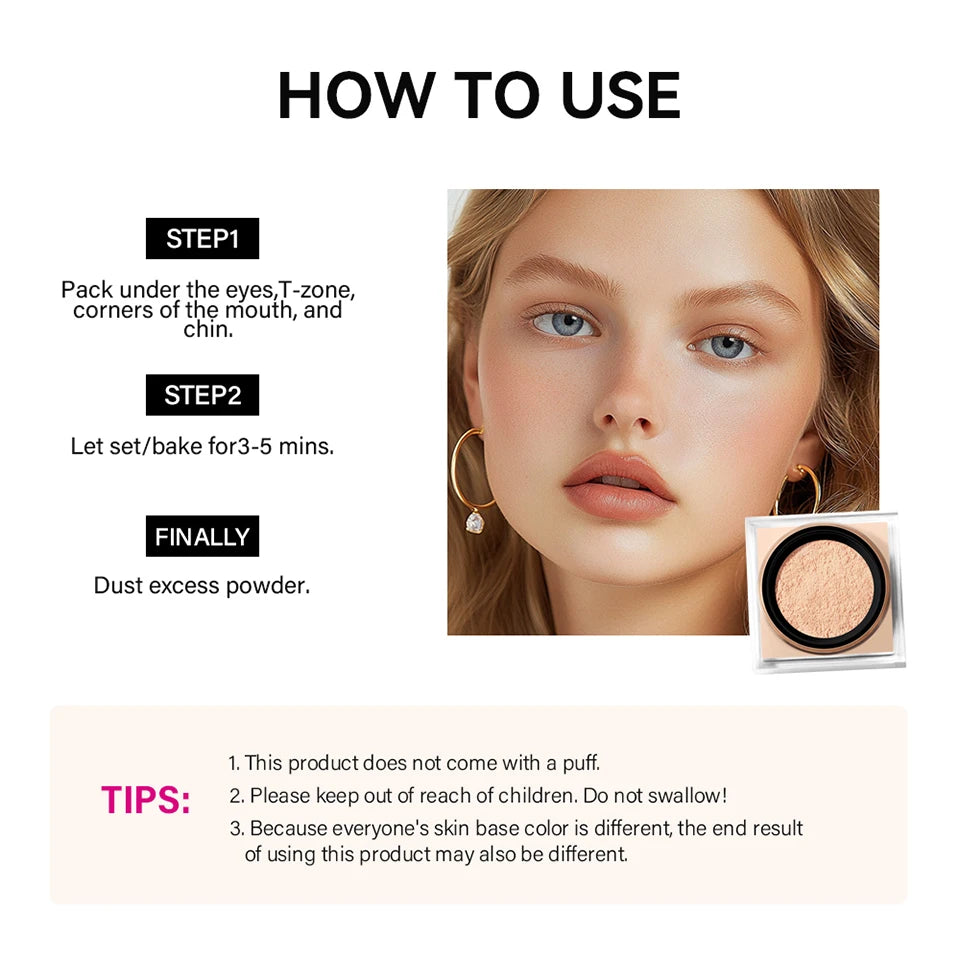 Loose Baking Setting Powder Long Lasting Oil Control Natural Face Matte Waterproof Brightening Loose Powder Makeup Cosmetics