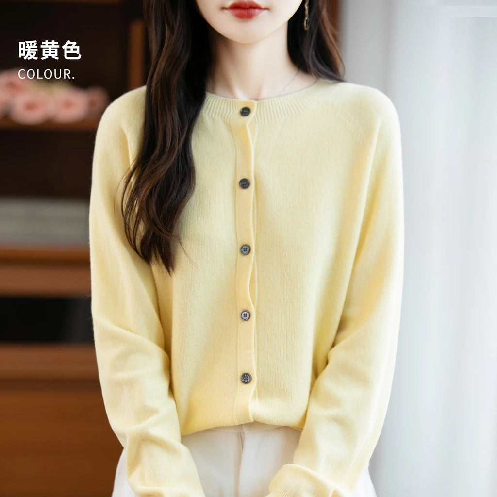 Classic Merino Wool Woman Sweater Basic Female Autumn Winter Knitted Cardigan Elegant Ladies Cashmere Long Sleeve Clothing Tops