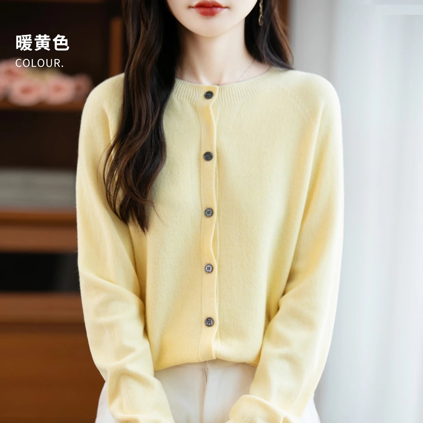 Classic Merino Wool Woman Sweater Basic Female Autumn Winter Knitted Cardigan Elegant Ladies Cashmere Long Sleeve Clothing Tops