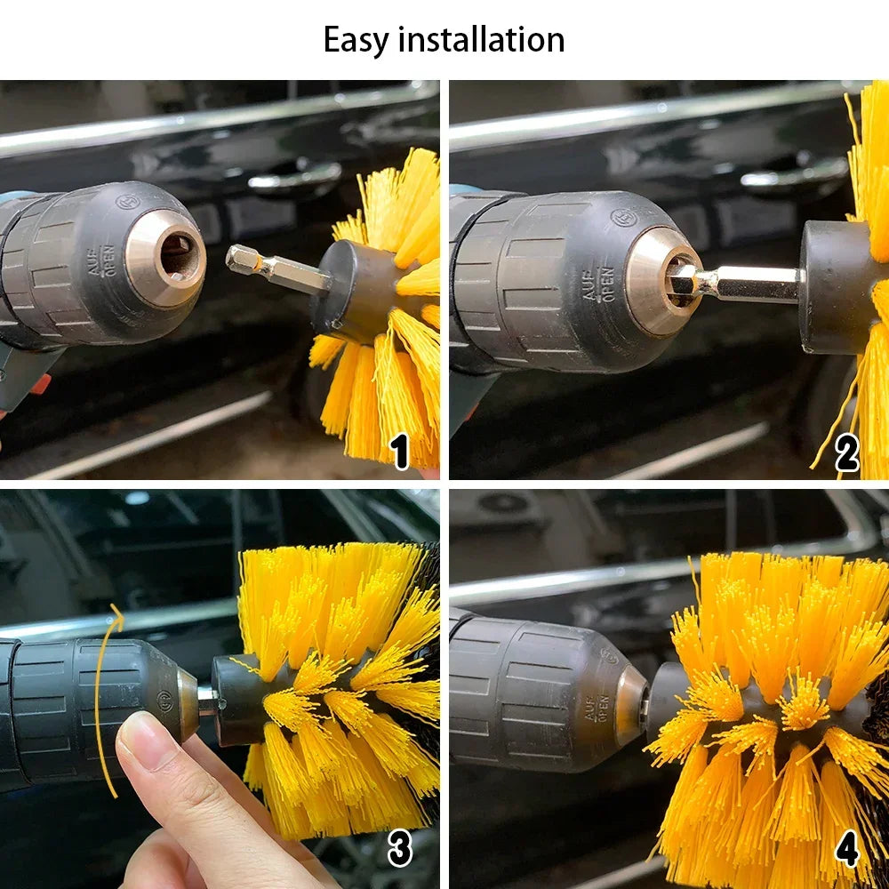 Nylon round Cleaning Brush Set for Electric Drill High-Density Bristle Carpet And Glass Cleaning Tool Kit.