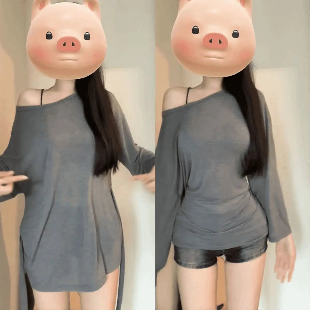 See Through Long sleeve Oversize T shirt Women Sexy Back Bandage Off shoulder Top Female Basic Long Tees Korean Chic Lady New
