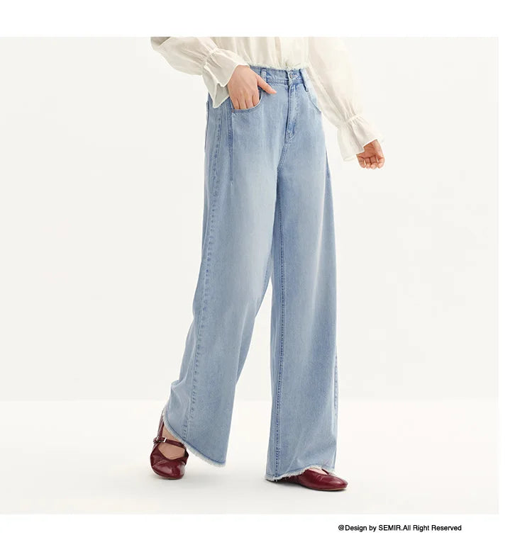 Semir Women Jeans Antibacterial 2026 Cooling Raw Hem Wide Leg Urban Casual Everyday Style Soft Comfortable Daily Wear Trendy