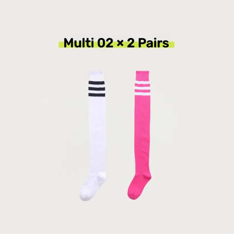 2 Pairs Women's Over The Knee Socks Cotton Thigh High Socks Black White Blue Colorful Striped Pattern Fashion Casual Daily Wear