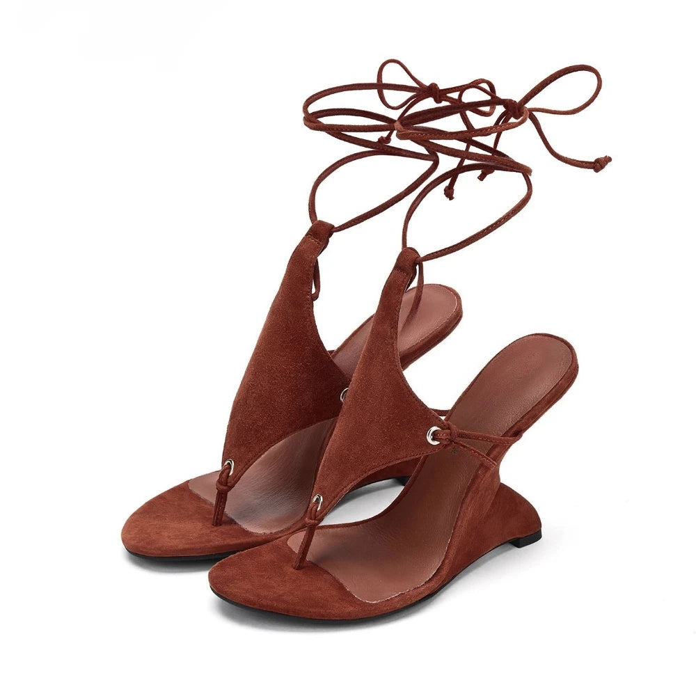 2026 European and American Women's Spring and Summer New Fashion Clip Toe Ankle Strap Irregular High Heels Walking Hollow Shoes