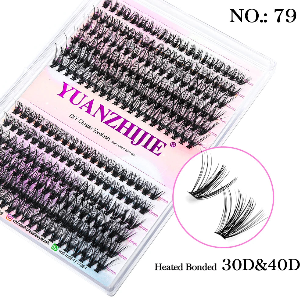 YUANZHIJIE DIY Cluster Eyelash Extension 12lines Dovetail Segmented Lashes Natural Lighter Bundle Makeup Supplies