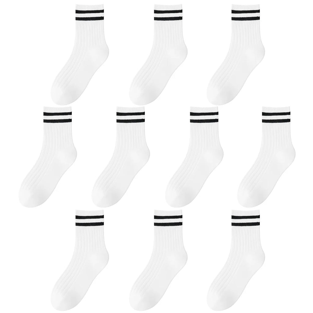 Kids Boys Girls Cotton Socks - Seamless Double Needle Ribbed 2-Stripe, Teens Students All Season School Home Sports Socks