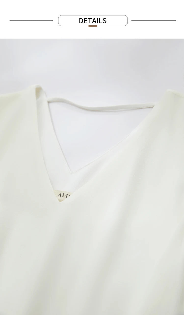 Amii Minimalism 2024 Women Dresses Summer New Vacation Style V-neck Spliced Chiffon Female Sleeveless Loose Dress 12452102
