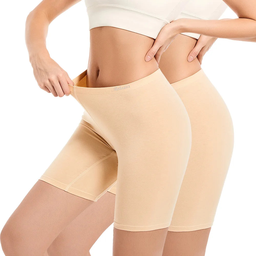 Molasus Womens Cotton Panties Biker Shorts Boxer Briefs Ladies Anti Chafing High Waisted Underwear for Work Sport Pregnant 1PC