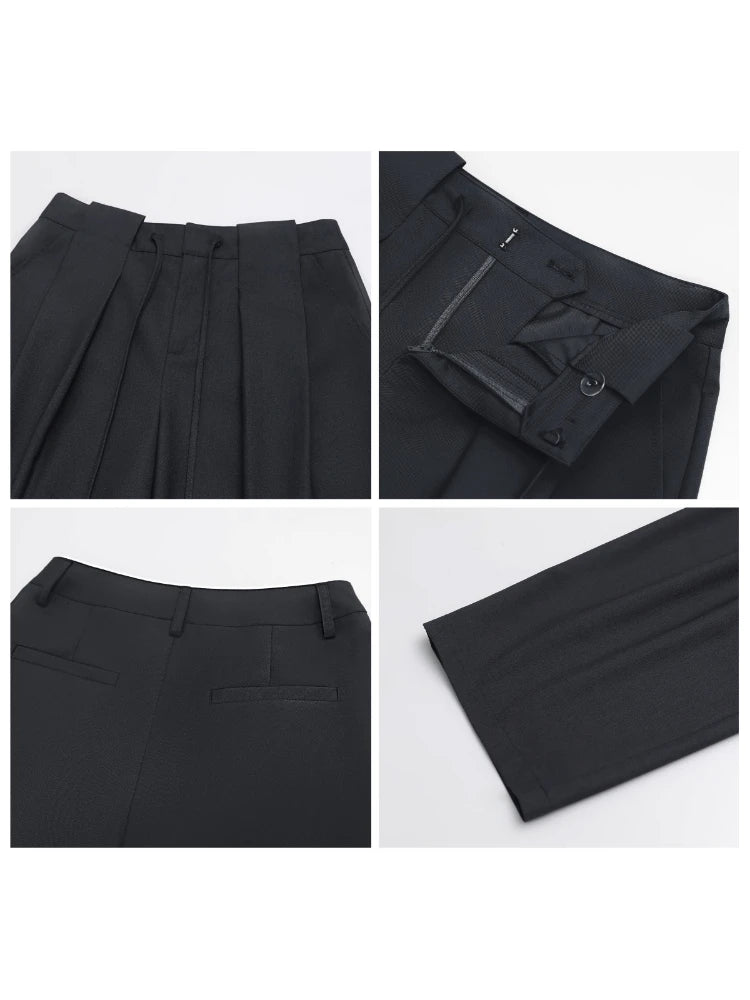 CHIC VEN Women Pants Solid Loose Casual Wide Leg Pant Drawstring Pleated Female Suit Trousers Office Ladies Sping Autumn 2025