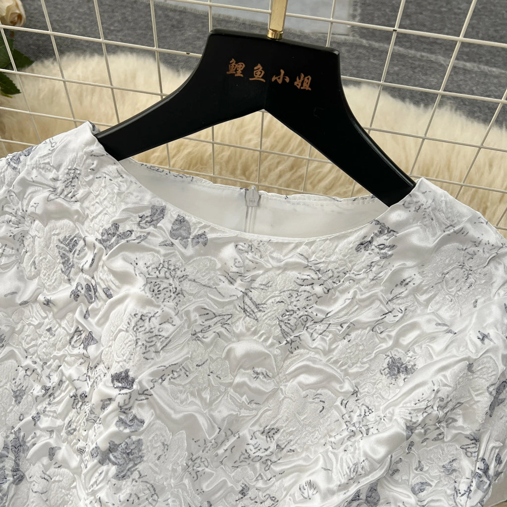 Court Style Elegant Long Dresses for Women Jacquard O-neck Short Sleeve A-line High Waist Vestidos Mujer Frenchic Dress Dropship