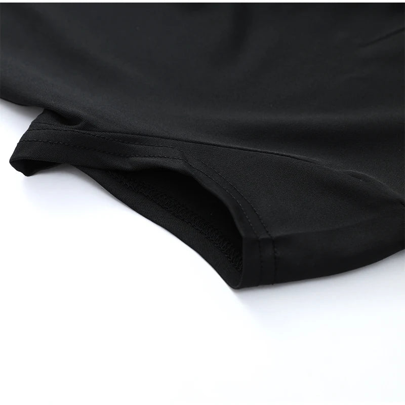 Kpop Black Hollow Out Mini Dress Women Elegant Turtleneck Short Sleeve High Waist Slim Dresses Lady Evening Club Fashion Robes