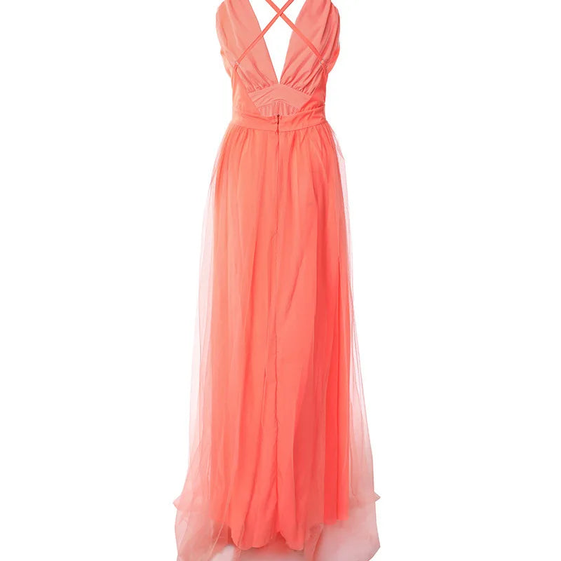 Camisole Dress Backless Sexy Women Party Dresses Spliced V Neck Sleeveless Loose Vestidos Floor Length Summer 2025 Solid