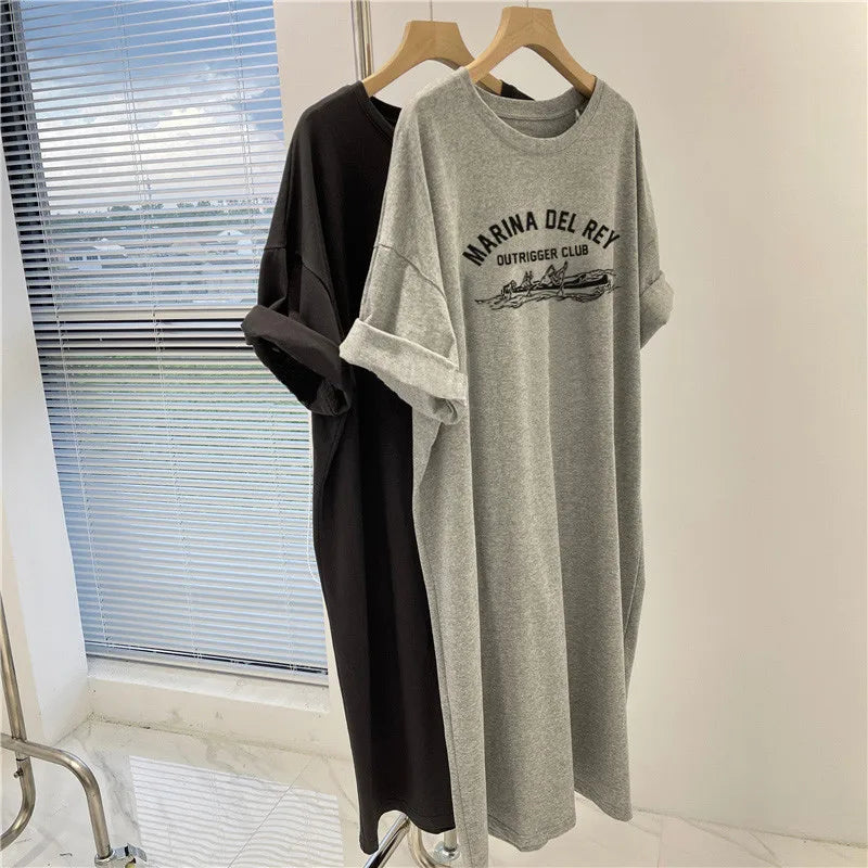 M-4XL Summer Plus Loose Printed Short Sleeve Dress for Women