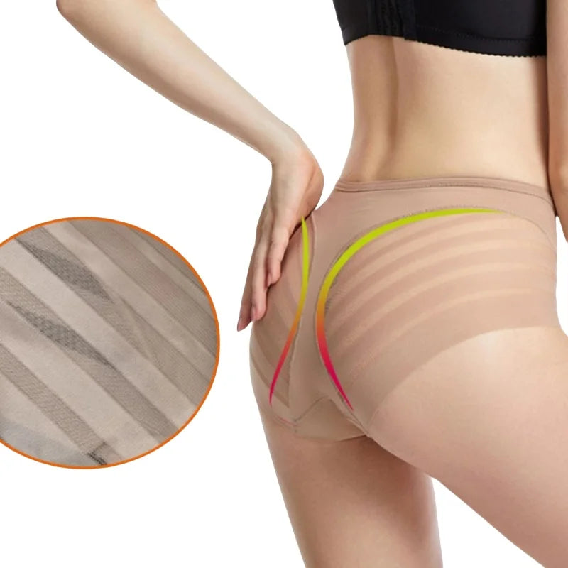 2Pcs/Set Women's Ice Silk Tummy Control Panties Mid Waist Mesh Splice Shaping Briefs Butt Lifter Slimming Soft Underwear M-3XL