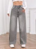 European and N Trend Washed Sky Gray Wide Leg Jeans Women Comfortable Fashion All-around Match Trend Jeans