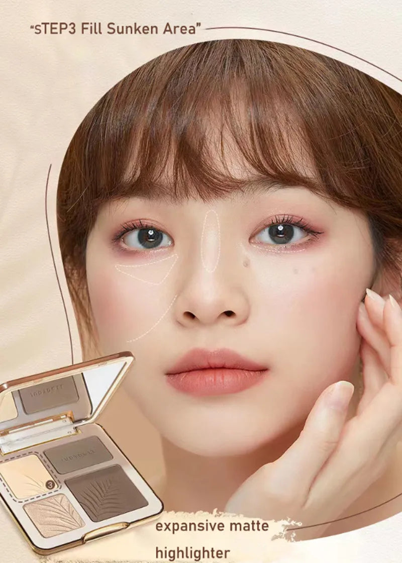 Judydoll Facial Highlighter Makeup Palette Face Matte Shadow Lasting Glow Brighten Contour Shimmer Powder 3D Nose Cosmetic