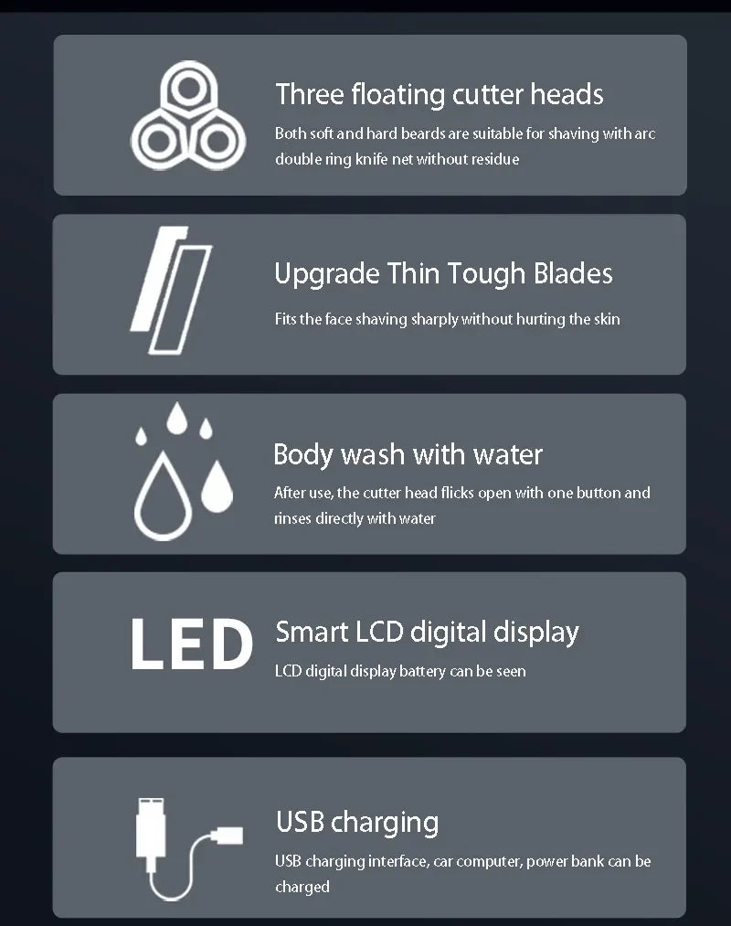 New Smart Electric Shaver LCD Digital Display Three-head Floating Razor USB Rechargeable Washing Multi-function Beard Knife