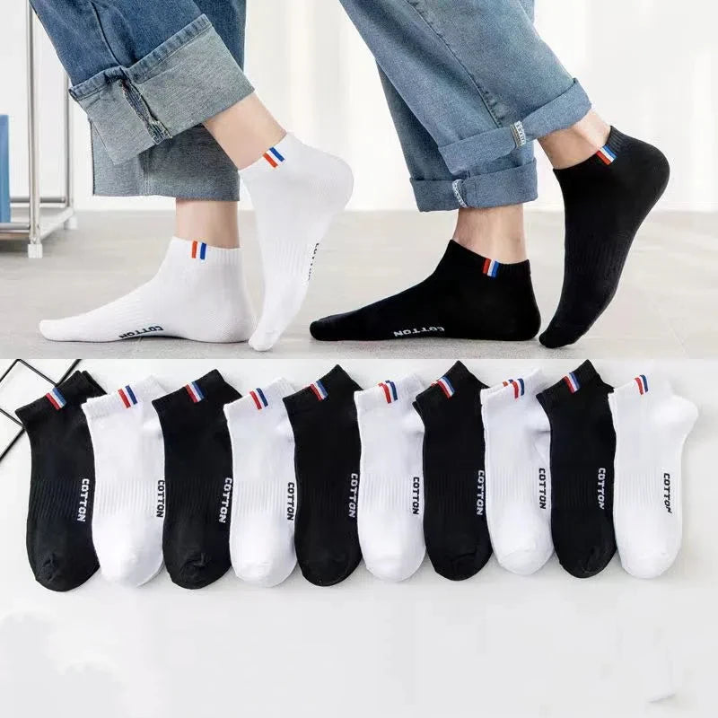 20/50 Pairs of High-Quality Soft and Comfortable Men's Sports Socks Casual and Breathable Black and White Short Socks