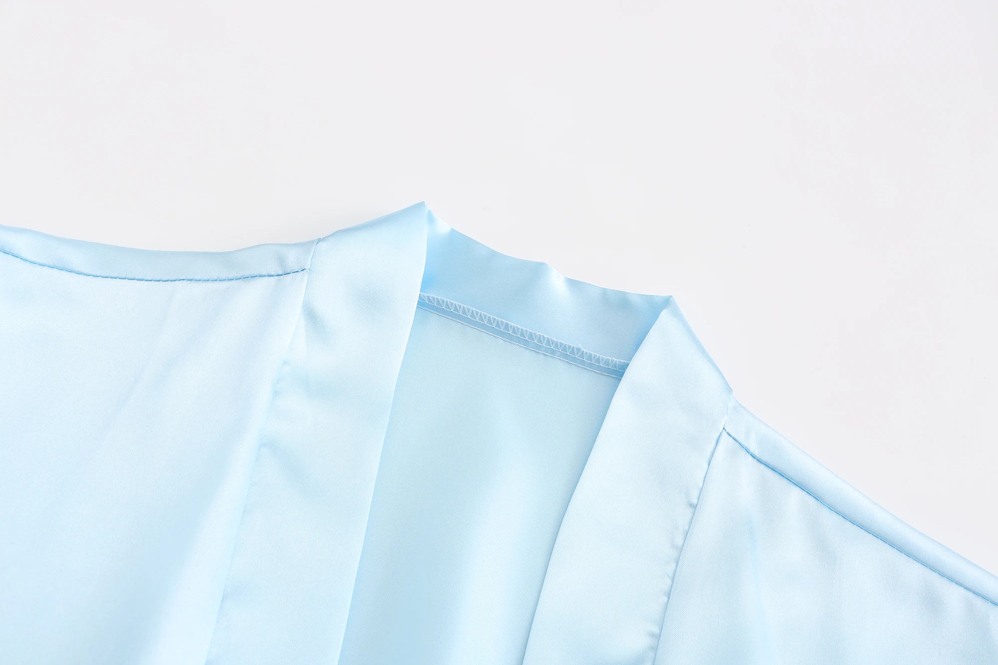 Light Blue Women's Satin Robe Short Kimono for Bride & Bridesmaid With White Letter, Wedding Party Robes
