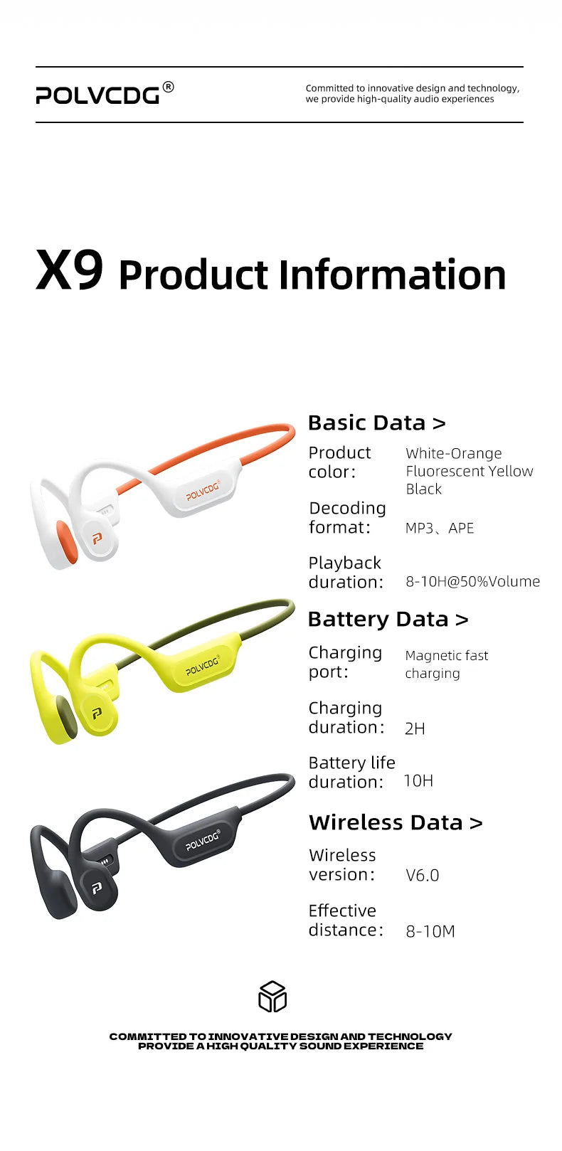 POLVCDG X9 Bone Conduction Earphones IPX8 Waterproof Open Swimming Earphones 32G Ear Hanging Earphones Tennis Running Cycling