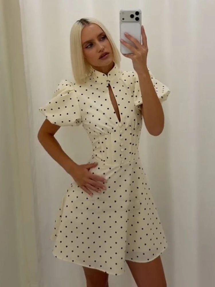 Sexy Pink Floral Print Ruffle Slim Short Dress Women Elegant V-neck Pleated Puff-sleeve Ruched Dresses Lady Party Club Robe New