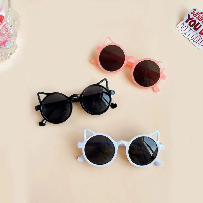 New Children Girls Cute Cat  Ears Sunglasses Outdoor Sun Protection Children Fashion Vintage Classic Sunglasses Protection Kids