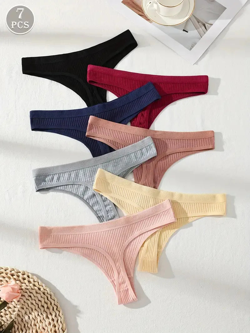 7Pcs Women Cotton Thongs Panties Striped Underwear Sexy Underpants Black Panty Soft G-Strings Plus Size Tanga Female Lingerie