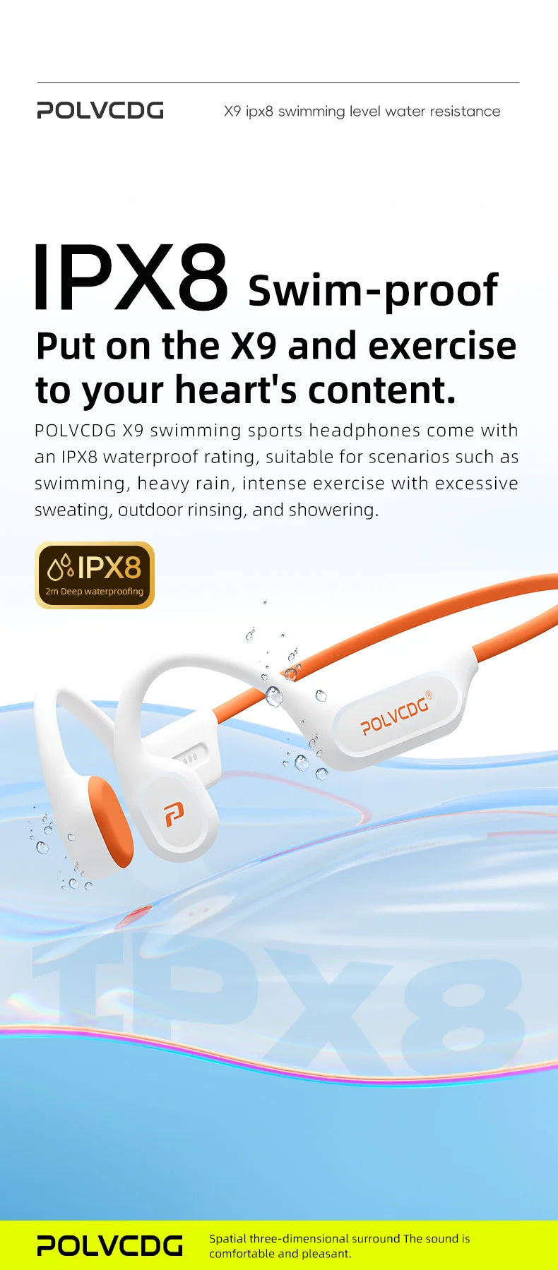 POLVCDG X9 Bone Conduction Earphones IPX8 Waterproof Open Swimming Earphones 32G Ear Hanging Earphones Tennis Running Cycling