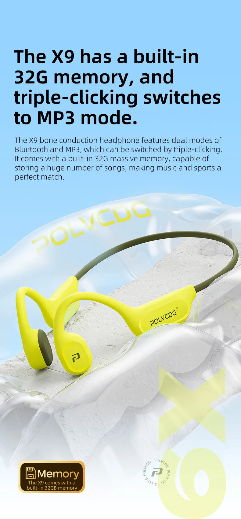 POLVCDG X9 Bone Conduction Earphones IPX8 Waterproof Open Swimming Earphones 32G Ear Hanging Earphones Tennis Running Cycling