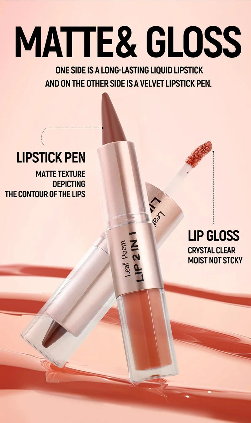 Black Brown Tapered Lip Liner Contour Pencil Double Head Mirror Plumping Lip Glaze Crystal Gloss Sexy Red Lips Tint Makeup New
