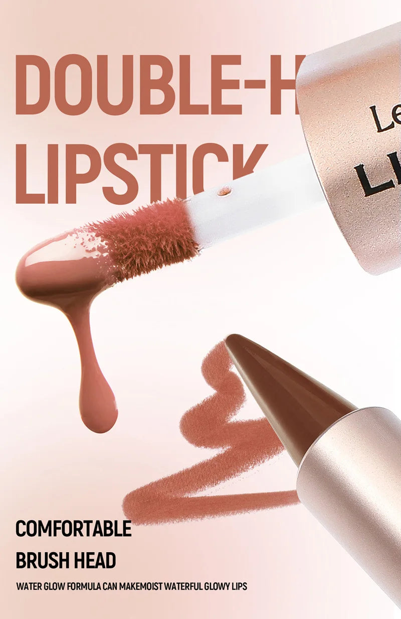 Black Brown Tapered Lip Liner Contour Pencil Double Head Mirror Plumping Lip Glaze Crystal Gloss Sexy Red Lips Tint Makeup New