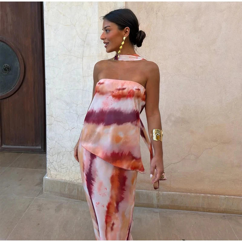 Solid Color Strapless Ribbon Women Summer Dress Sexy Sleeveless Backless High Waist Slim Maxi Vestidos 2026 Lady Vacation Outfit