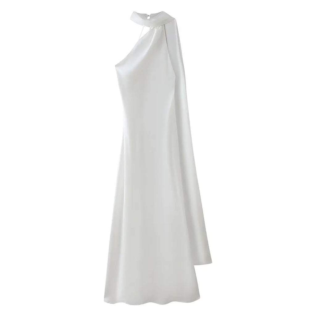 VEITCHE Elegant Women's Soft Silk Satin Long Dress Halter Backless Sleeveless Maxi Dresses Summer Lady Long Ribbon Party Gowns