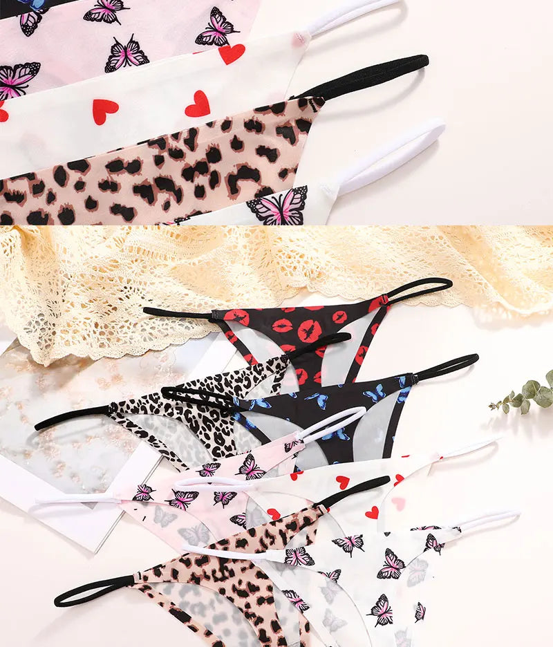 FINETOO 4PCS Seamless Thong Women Thin Strap Low Waist High Flexibility Panties Sexy Underwear Ladies Briefs T-back Comfortable